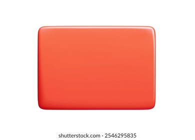 Glossy red colored rectangular plate with rounded corners and gradient shading. Simple 3d banner shape with smooth surface texture. Vector design element for text placement or interface backgrounds.