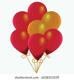 Glossy red and gold helium balloons vector with golden strings, isolated on transparent background. Perfect for birthdays, parties, festive decor, digital designs, and cheerful illustrations. - Powered by Shutterstock - Get 15% off with code: PIKWIZARD15