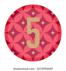 Glossy red and gold-themed number 5 design with decorative floral pattern and circular symmetry