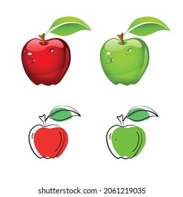 Glossy Red and Green Vector apples - Handdrawn - vector illustration