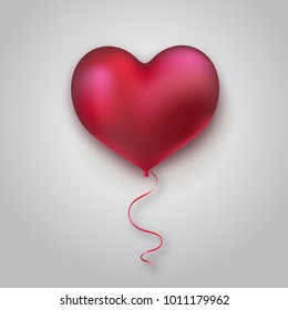 Glossy red heart balloon. Valentines day holiday sign. Vector illustration, heart shape. Festive decoration element. Love concept. Minimalistic design