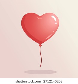 Ilustración vectorial roja brillante del globo del corazón para la tarjeta de felicitación del día de San Valentín. Elemento romántico brillante de la decoración del símbolo del amor del vuelo en un fondo rosado pastel para la Boda, cumpleaños, aniversario. EPS