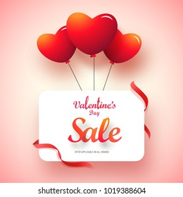 Glossy red heart balloons with text Valentines Day Sale.