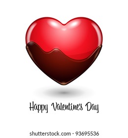 Glossy Red Heart Candy In Chocolate Valentine's Day Vector Background EPS10