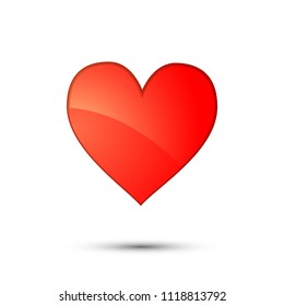 Glossy red heart card suit icon isolated on white