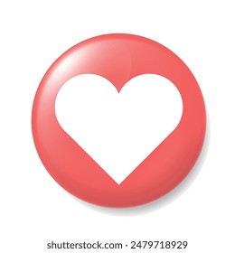 Glossy Red Heart Icon Button On White Background
