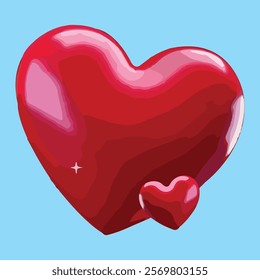 Glossy Red Heart Illustration with a Smaller Heart – Romantic Vector Art for Valentine’s Day, Love-Themed Designs, and Greeting Card Projects