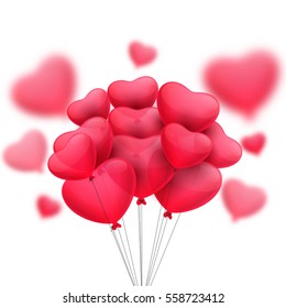 Glossy Red Heart shaped Balloons for Valentine's Day Celebration.