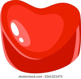 Glossy red heart shaped candy, adorned with vibrant highlights, symbolizes love, passion, and romance, making it an ideal treat for Valentine s Day or any romantic celebration