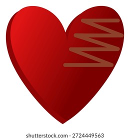 Corazón rojo brillante con un sutil detalle de línea en zigzag, que representa el amor, la emoción, la pasión y la conexión emocional en un estilo de ilustración moderno.
