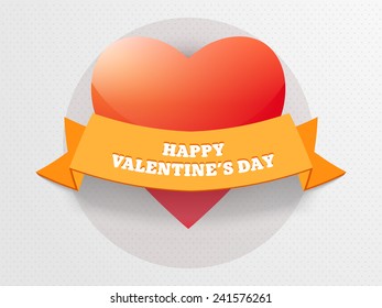 Glossy red heart with yellow ribbon for Happy Valentine's Day celebration.