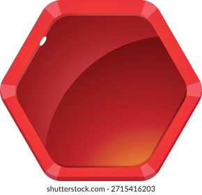 Botón hexagonal rojo brillante con gradiente sutil.