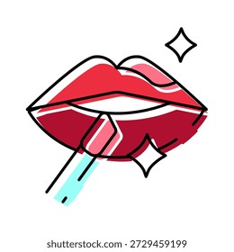 Glänzend rote Lippen mit Lippenstift gefüttert, emoting Schönheit, Glamour und Selbstpflege in einem modernen Umriss Vektorgrafik mit fett Farbe füllen und eleganten Stil