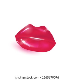 Glossy red lips on a white background