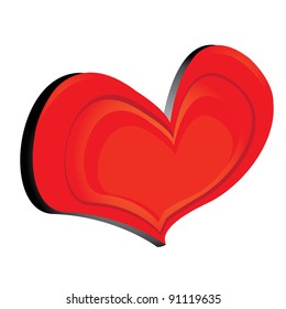 Glossy red love 3d heart on white. Vector Illustration.