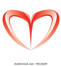 Glossy red love heart on white. Vector Illustration.