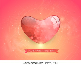 Glossy red and pink heart on shiny background for Happy Valentines Day celebration.