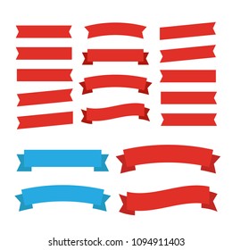 Glossy red ribbon vector. Banner ribbon vector set