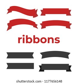 Glossy red ribbon vector. Banner ribbon vector set