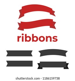 Glossy red ribbon vector. Banner ribbon vector set
