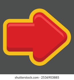 A glossy red right arrow with a yellow border, indicating direction or movement.
