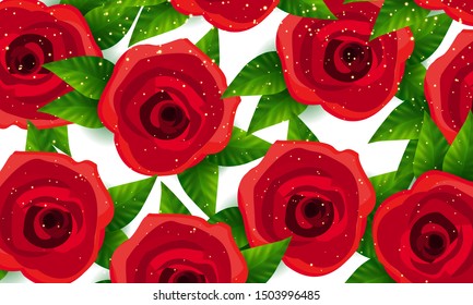 Glossy Red rose floral pattern background