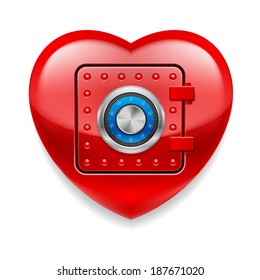 Glossy red as a safe with code lock. Love or life in safe 
