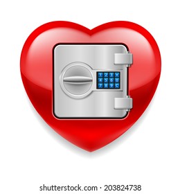 Glossy red as a safe with electronic lock. Love or life in safe 