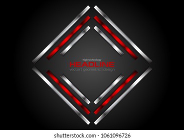Glossy red and silver square abstract tech design. Vector background