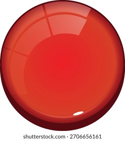 Glossy red sphere with reflective surface, button