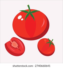 Glossy Red Tomato Vector Illustration with Green Leaves
High-quality vector illustration of a fresh, glossy red tomato with green stem and leaves. Clean, modern flat design with smooth gradients and soft highlights, isolated on dark background. Perfect for food packaging, grocery branding, organic products, restaurant menus, healthy eating concepts, cooking blogs, farm market promotions, and vegetable-themed designs.