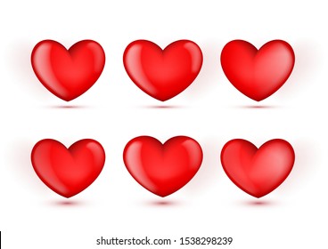 Glossy Red Various Hearts Set. EPS10 Vector