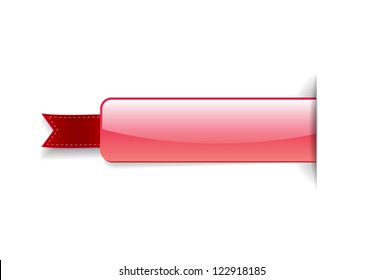 Glossy red vector promo banner decorated with red ribbon tag