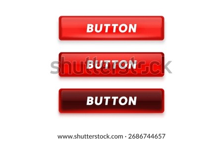 Glossy Red Web Buttons Set with Hover States. A collection of bright red interface buttons for web design. Vector illustration
