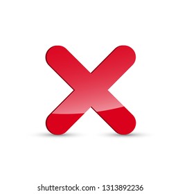 Glossy red x mark icon, cross symbol on white background