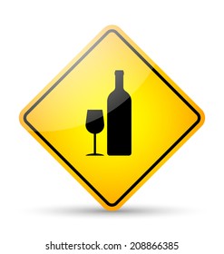 Glossy restaurant road sign in yellow and black style on white background