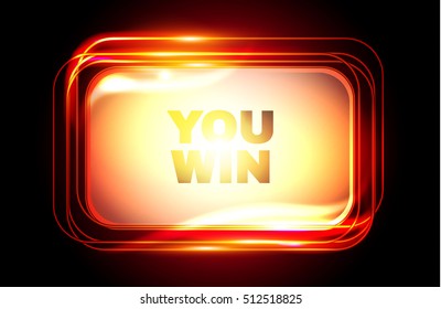Glossy Retro Square Banner with Light Effects. You Win Design. Vector illustration