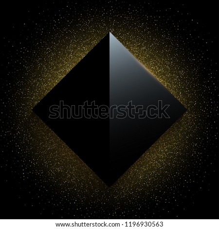 Glossy rhombus on black background with golden glitter. Vector luxury background