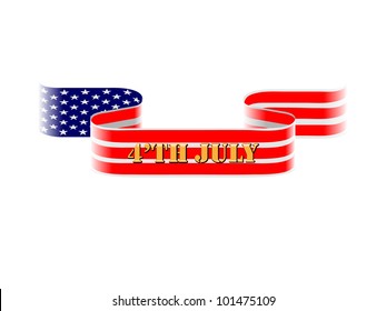 glossy ribbon representing USA flag with gold "4'th JULY" inscription