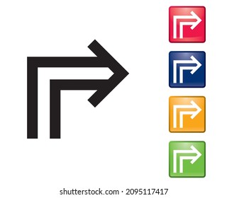 Glossy right turn arrow icon symbol illustration set. Infographics