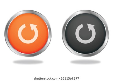 Glossy rotate or repeat button icons in orange and black, ideal for media control or app user interface elements.