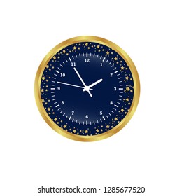 glossy round button and clock icon.