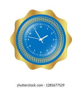 glossy round button and clock icon.