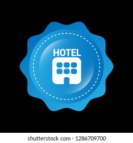 glossy round button with icon hotel inside