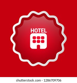 glossy round button with icon hotel inside