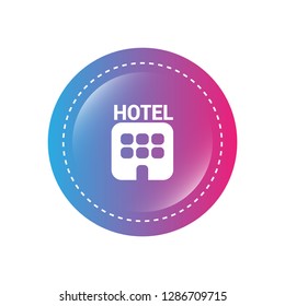 glossy round button with icon hotel inside