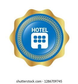 glossy round button with icon hotel inside