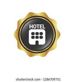 glossy round button with icon hotel inside