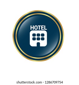 glossy round button with icon hotel inside