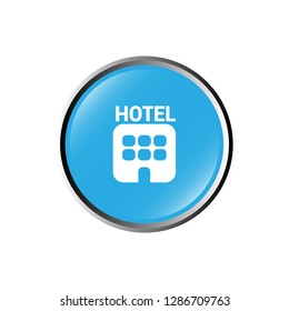 glossy round button with icon hotel inside